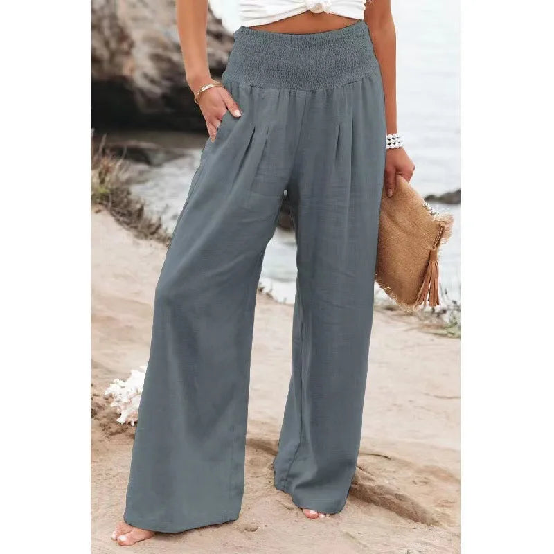 Women's Wide-leg Pants Solid Color Cotton and Linen Loose Trousers Basic Korean Style High Street Casual Pants for Female