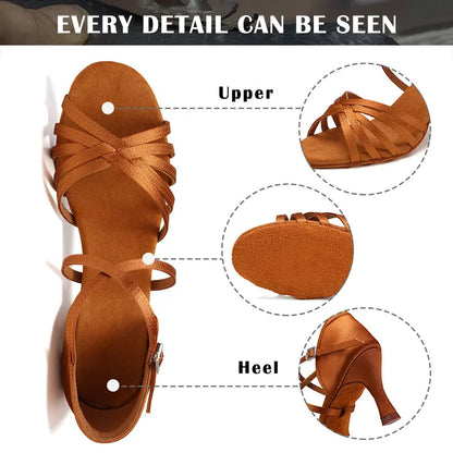 SWDZM Women Latin Dance Shoes High Heels Tango Party Dance Shoes For Girls Ladies Satin Salsa Sandals Dancing Ballroom Shoes