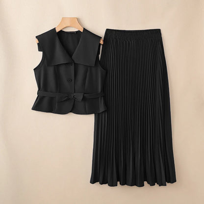 ZANZEA Summer Office Outfits Fashion Women Dress Sets Elegant Lapel Neck Sleeveless Vests Tops A Line Pleated Skirt Suit OL Work