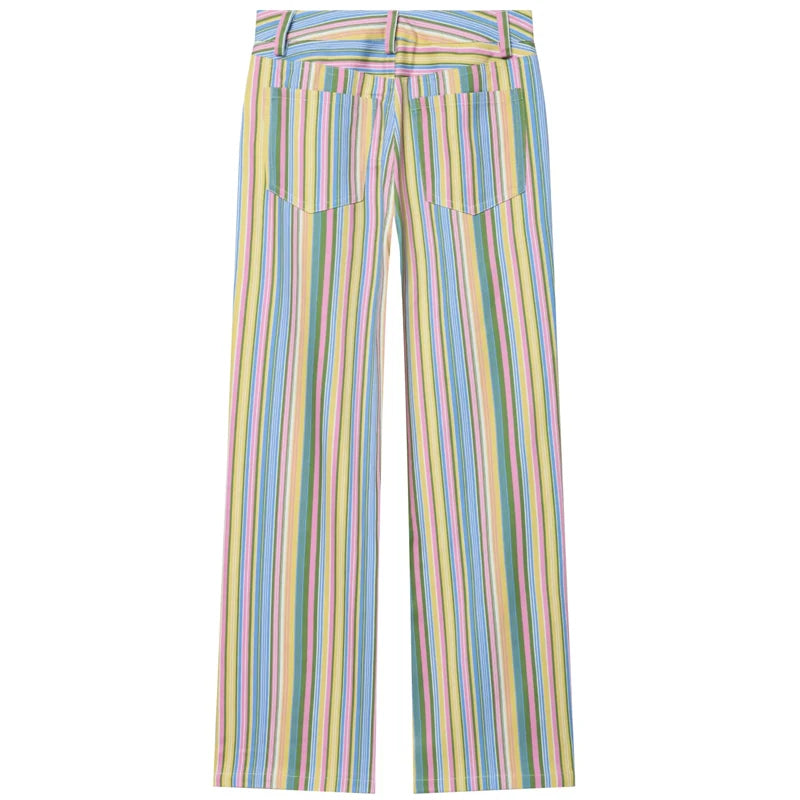 HXAO 2026 Jeans For Woman Rainbow Striped Baggy Jeans Pants Y2K Denim Wide Leg Pants Colorful Cowboy Summer Pants Streetwear