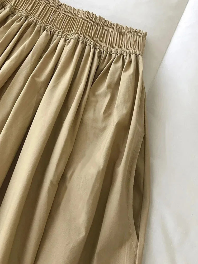 Women's White High Waist Long Skirt A-Line Knee-Length Casual Elegant with Pockets Pleated Fashion for Autumn