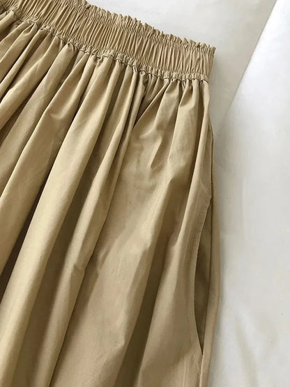 Women's White High Waist Long Skirt A-Line Knee-Length Casual Elegant with Pockets Pleated Fashion for Autumn