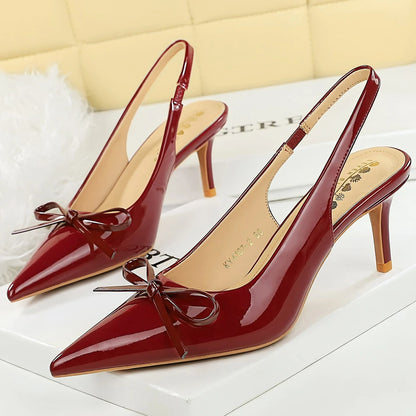 Large Size 43 Women Pumps Patent Leather High Heels Ladies Shoes Bow Decoration Heeled Sandals Women Shoes Summer Stiletto Heels