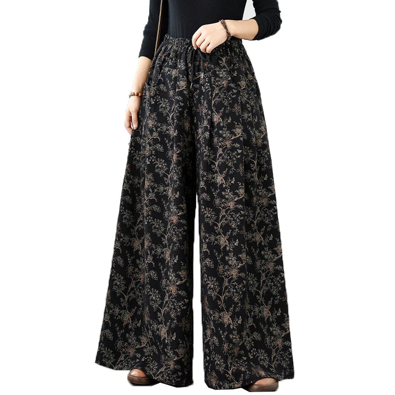 plus Size Denim Wide Leg Pants New Print Elastic Loose Slimming Casual Versatile Straight Cut Denim Pants Ladies High Waist