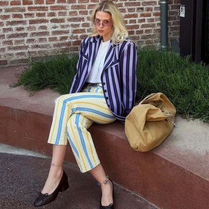 HXAO Striped Women's Jeans Straight Low Landing Jeans Woman Fitted Pocket Flared Jeans Summer Casual Streetwear Denim Trousers