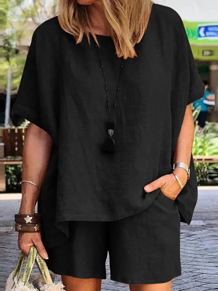 ZANZEA Summer Women Matching Set Causal Shorts Suits 2PCS Short Sleeve Shirt Loose Pant Tracksuit Fashion Vintage Outfits 2023