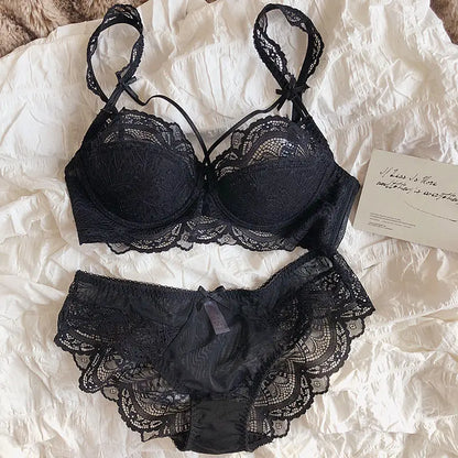MOYISU Sexy French Lace Bralette Small Bust Cup Bra Set with Removable Straps & Push Up Pads, Soft Underwire Thin Girls Bra Top