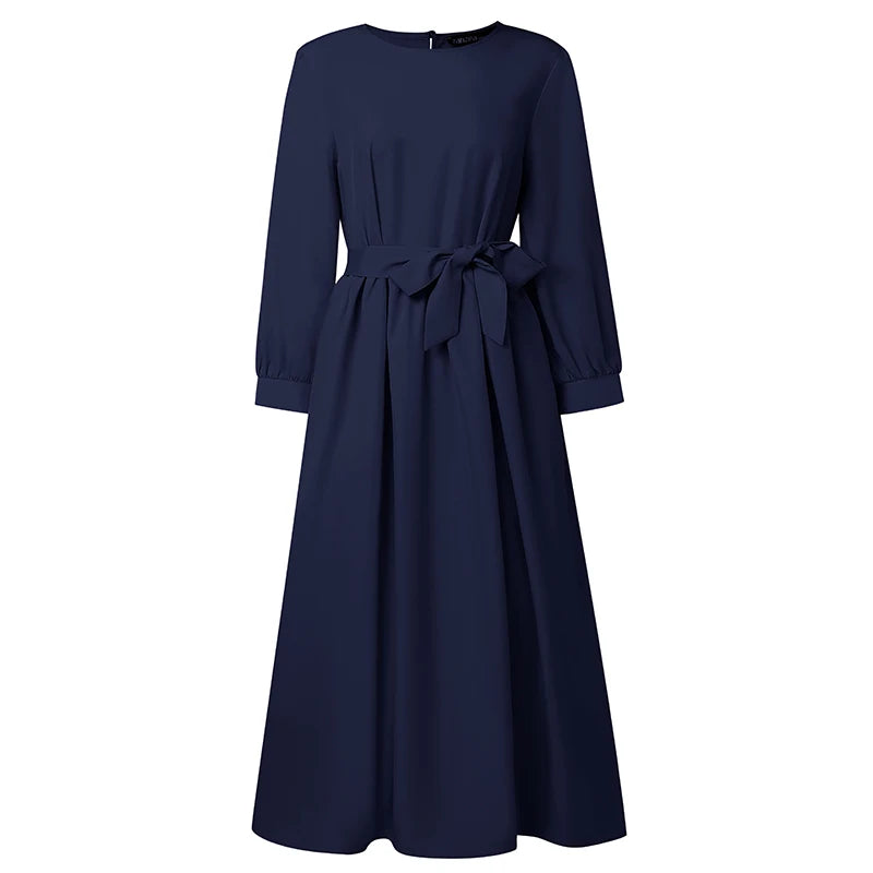 2026 ZANZEA Fashion Muslim Abaya Dress Dubai Robe Women Long Lantern Sleeve Pleated Sundress Elegant Solid A Line Party Dresses