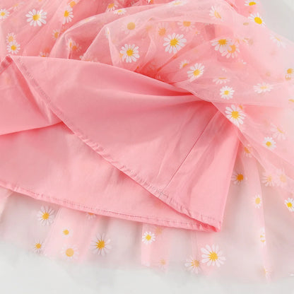 Infant Baby Girl Summer Tulle Dress 0-5T Daisy Print Tiered Cake Skirt Spaghetti Strap Princess Girl Party Dress