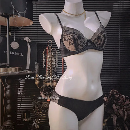 Summer New French Lace T-Shirt Bra Set Wirefree Lift & Support Small Bust Gathering Anti-Sagging Large Cups, Slimming Look