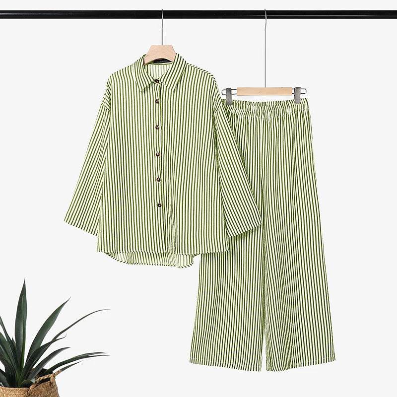 ZNAZEA Fashion Autumn Lapel Neck Long Sleeve Shirt Tops Loose Wide Leg Pant Sets Women Outfits Casual OL Work Tracksuit 2 Pieces