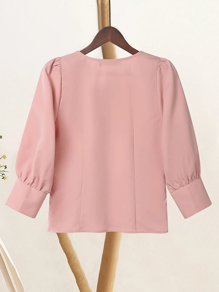 ZANZEA Elegant Embroidered Floral Women Blouses 2025 Autumn Fashion Square Neck 3/4 Puff Sleeve Short Tops Commuting Wear S-3XL