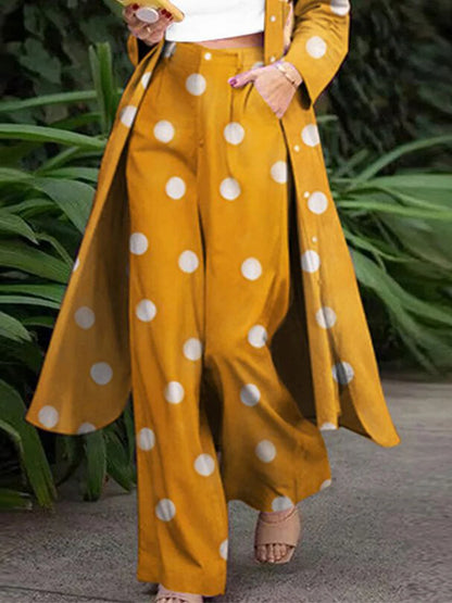 Plus Size Polka Dot Wide Leg Pants Women Summer High Waist Casual Loose Yellow Palazzo Trousers with Pockets Fashion Streetwear