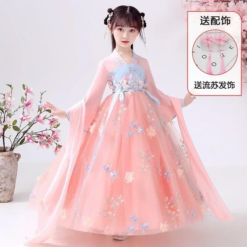 Summer Party Costume Girl Dresses Vintage Kids Clothes Vestido Casual Baby Chinese Hanfu Cosplay Children Princess Girls Dress