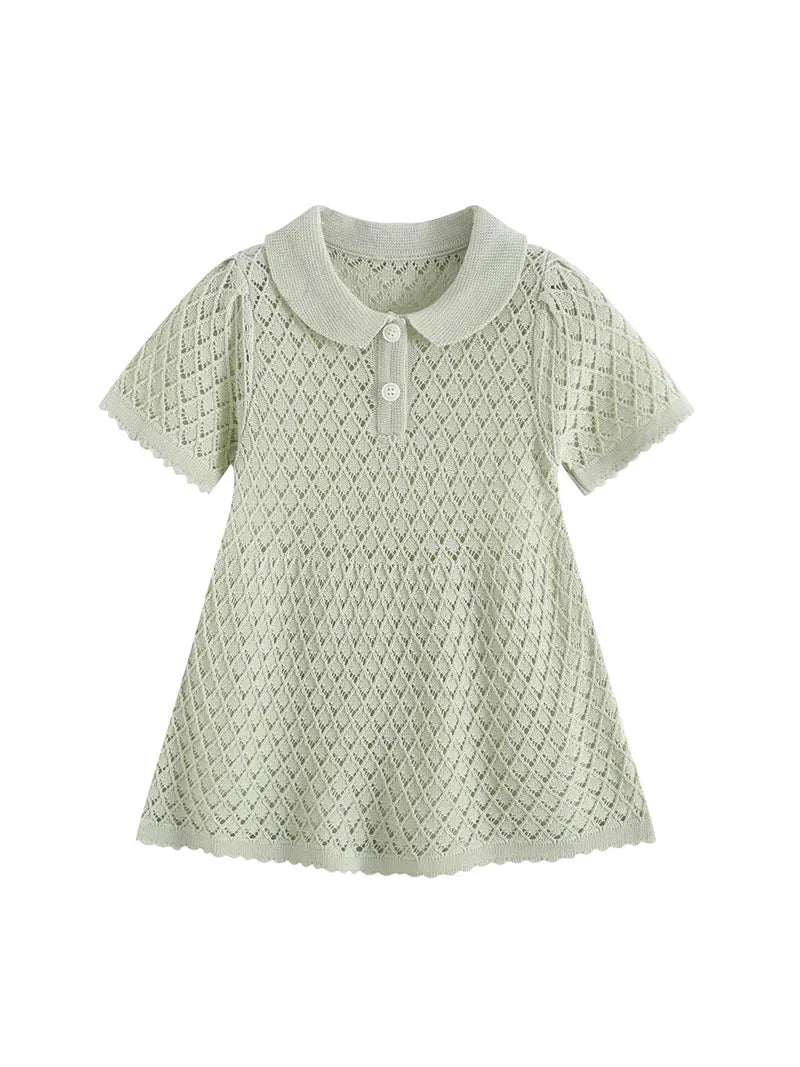 MILANCEL Summer Baby Dress 9M-4T Hollow-out Diamond Pattern Baby Girls Knit Dress Sweet Thin Ventilate Childre Clothes