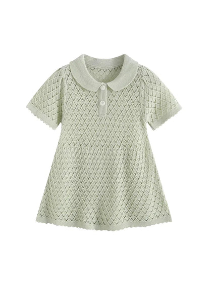 MILANCEL Summer Baby Dress 9M-4T Hollow-out Diamond Pattern Baby Girls Knit Dress Sweet Thin Ventilate Childre Clothes