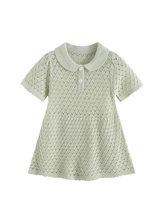 MILANCEL Summer Baby Dress 9M-4T Hollow-out Diamond Pattern Baby Girls Knit Dress Sweet Thin Ventilate Childre Clothes