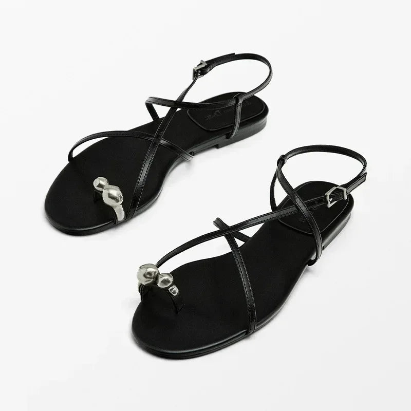Luxury Cross Strap Design Flat Sandals Women Sexy Peep Toe Metal Decoration Beach Shoes Women's Sandals Summer 2026 Sandalias