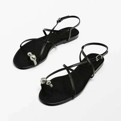 Luxury Cross Strap Design Flat Sandals Women Sexy Peep Toe Metal Decoration Beach Shoes Women's Sandals Summer 2026 Sandalias