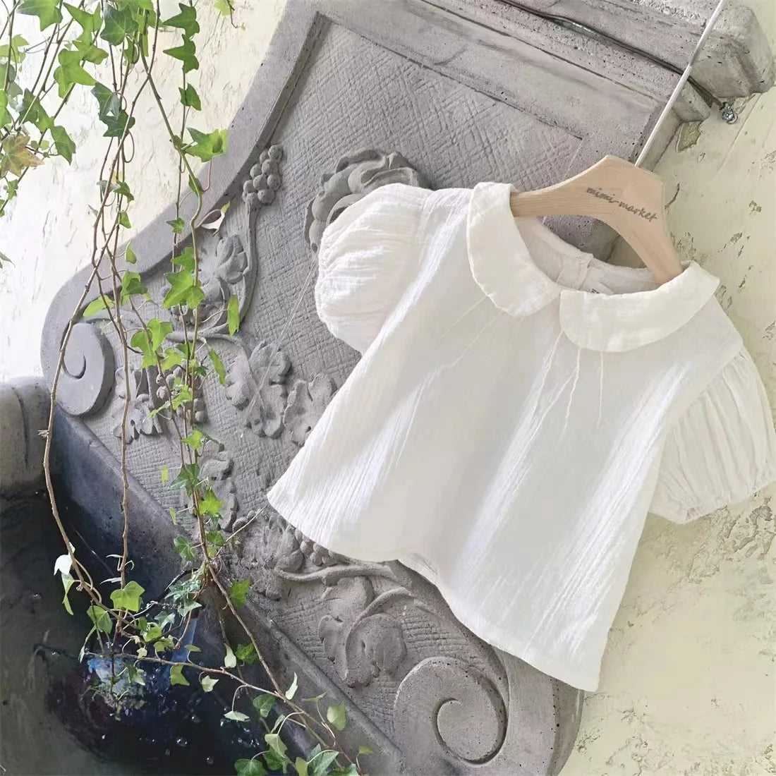 2025 Summer New Baby Girl Solid Puff Sleeve Shirts Cotton Infant Short Sleeve T Shirts Toddler Casual Lapel Shirts Kids Clothes