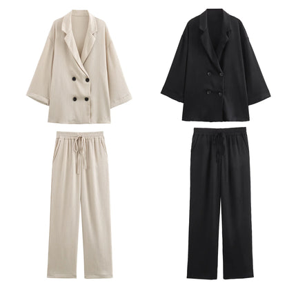 Autumn New Women's Clothing European And American Style Fashionable Wrinkled Suit Jacket Casual Pants Set