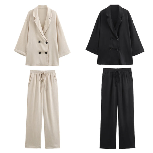 Autumn New Women's Clothing European And American Style Fashionable Wrinkled Suit Jacket Casual Pants Set