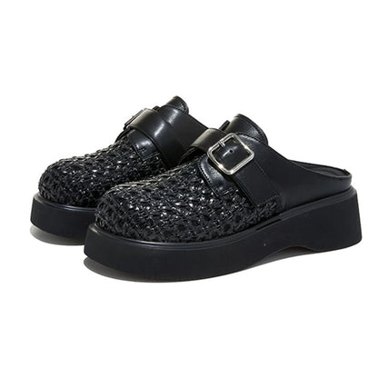 High Quality Leather Mesh Mules Slippers Women Openwork Design Wedge Heeled Sandals for Girls Summer Comfortable Beach Shoes