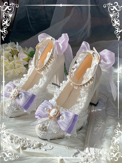 Lolita Original Handmade Lo Shoes Thick Heels Round Head High Heels Japanese Sweet Princess Girl Loli Tea Party Single Shoes