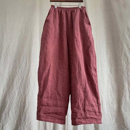 High Quality New Spring Summer Arts Style Women Elastic Waist Loose Ankle-length Pants Solid 100% Linen Casual Harem Pants T425
