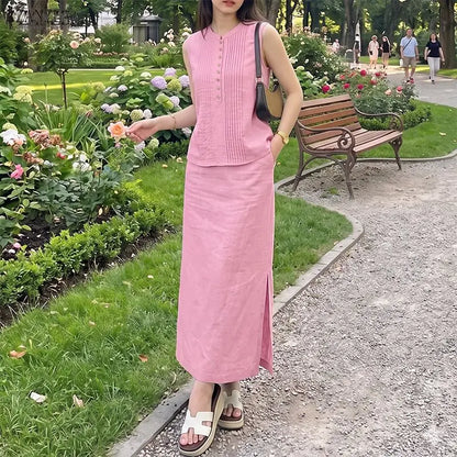 Summer Sleeveless Tank Tops A Line Midi Dress Sets ZANZEA 2PCS Women OL Work Outfits Casual Solid Color 2 Pieces Sets Skirt Suit