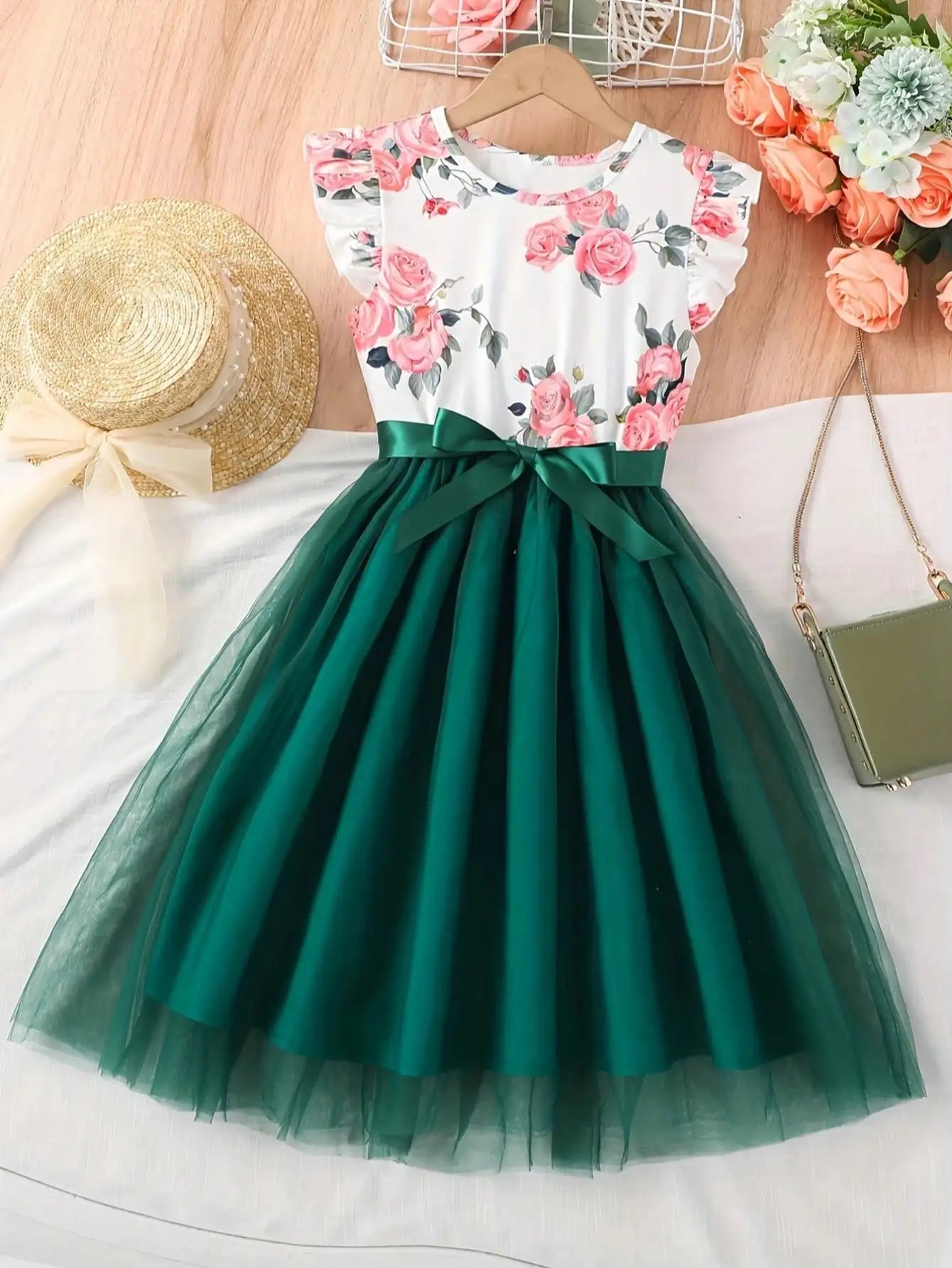 2026 Summer New Collection, Children's and Women's Clothing, Small Flying Sleeve Printed Round Neck Cute Plush Dress