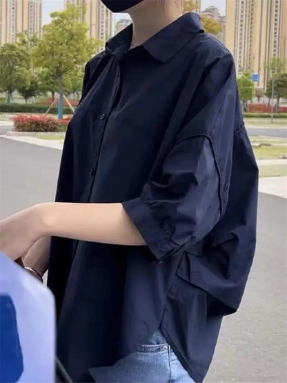 Summer Shirt Women Blouses 2024 New Mid-sleeve Loose Y2k Chic Clothes Fashion Irregular Shirts Korean Ladies Casual Vacation Tos