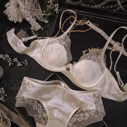 Summer Sexy Lace T-Shirt Bra Set Women Wirefree Lift Support Gathering Anti-Sagging Large Cup Slimming Daily Wear Intimates32-38