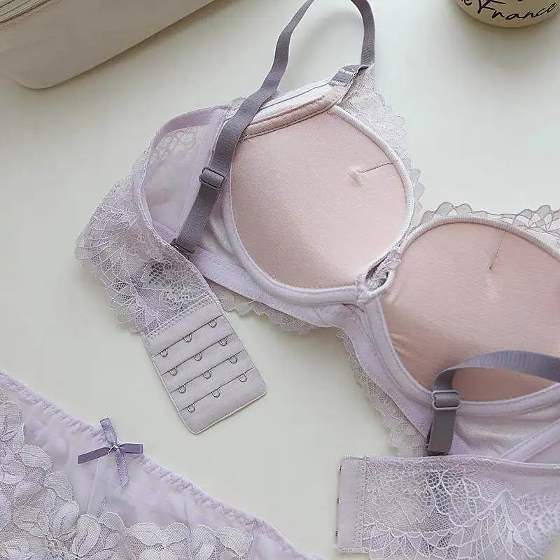 Japanese Style Lace Bra Set Women Small Bust Push Up Lift Adjustable Anti Sagging Side Support No Gap Wirefree Luxury Comfort AB
