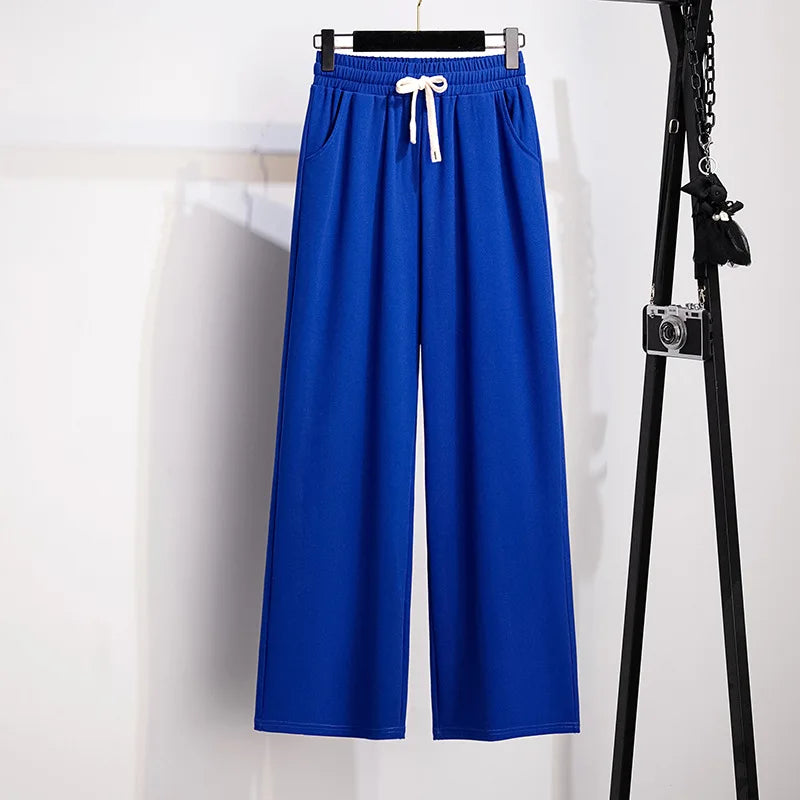 155Kg Plus Size Women's Loose Straight Pants Thin Summer High Waist Closed Ice Silk Trouser Hip 150 5XL 6XL 7XL 8XL 9XL 4 Colors