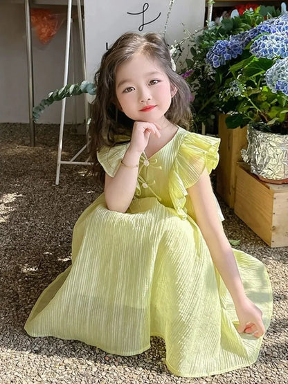 Holiday-style Pinafore Dress Princess Girls Children's Summer Kid Girl Cotton and Linen Dresses Party Clothes 2025 Kids Little