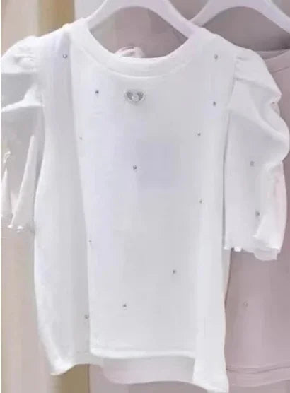 Japanese Style Sweet Lady Crew Neck Tees Bubble Short Sleeve T-shirts Versatile Slim Fit Women's Tops Spring and Summer