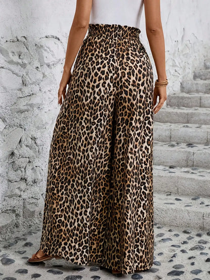 Casual fashion women's clothing for all seasons, leopard print, comfortable high waist, elastic waist, wide leg pants