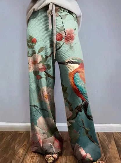 Women's New High Waist Loose Casual Wide Leg Print Pants Summer Beach EU US Style Comfy Flowy Trousers