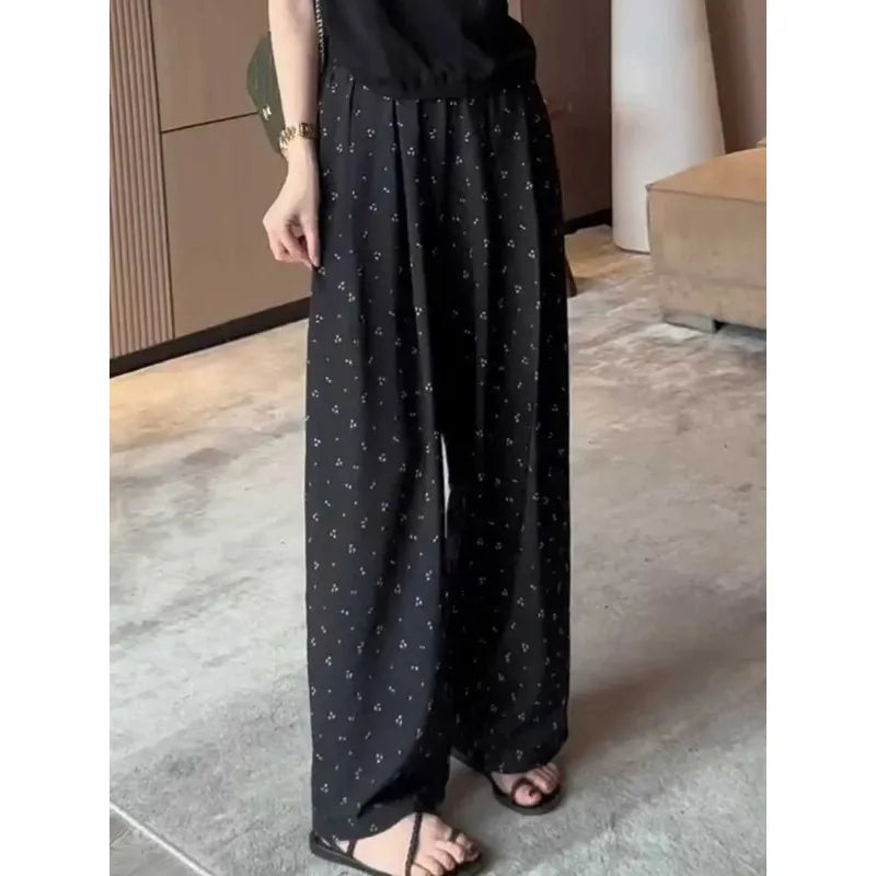 Women's Floral Print High Waist Wide Leg Pants Loose Casual Summer Trousers