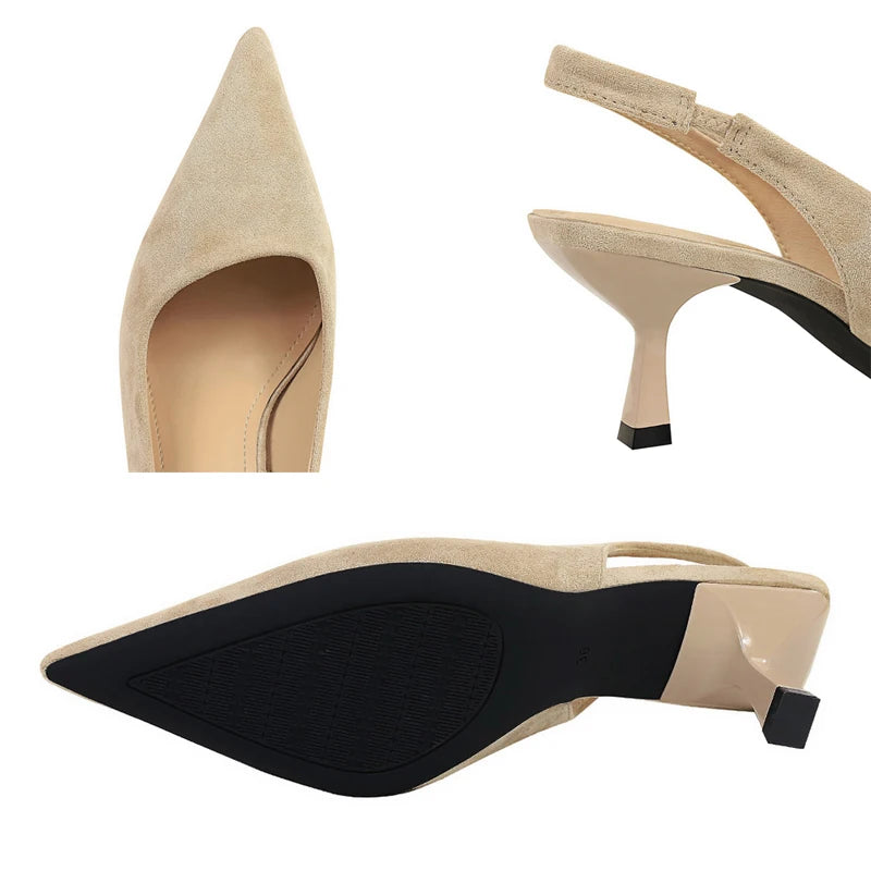 BIGTREE Shoes Suede Women Pumps Pointed Hollow Out High Heels 6 CM Summer Women's Sandals Occupation Office Shoes Kitten Heels