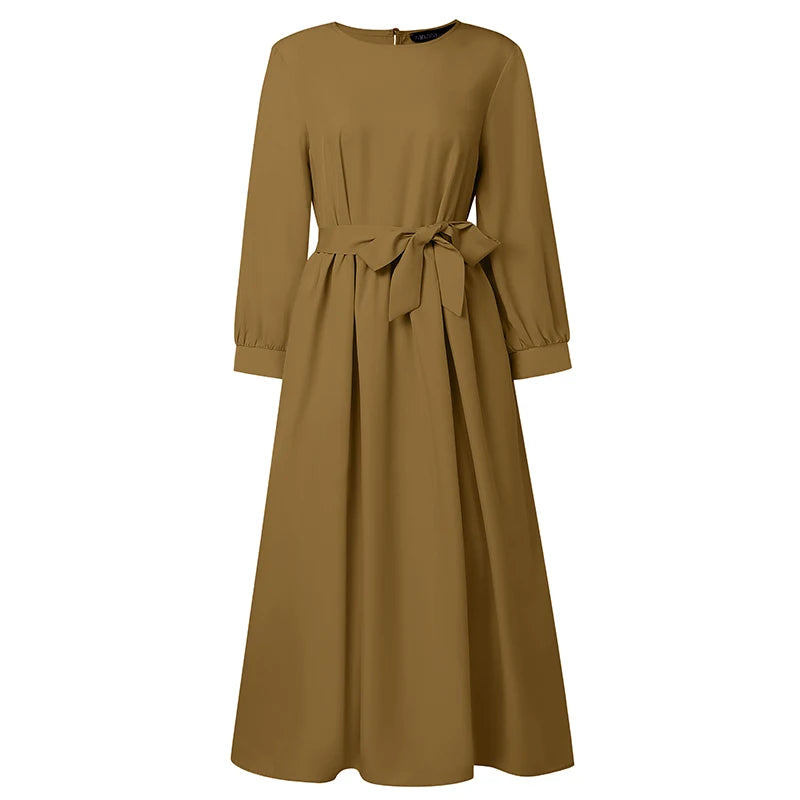 2026 ZANZEA Fashion Muslim Abaya Dress Dubai Robe Women Long Lantern Sleeve Pleated Sundress Elegant Solid A Line Party Dresses