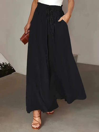 2025 Spring/Summer Bohemian Wide-Leg Pants with Elastic Waist and Polka Dot Print Long Skirt Pants for Women