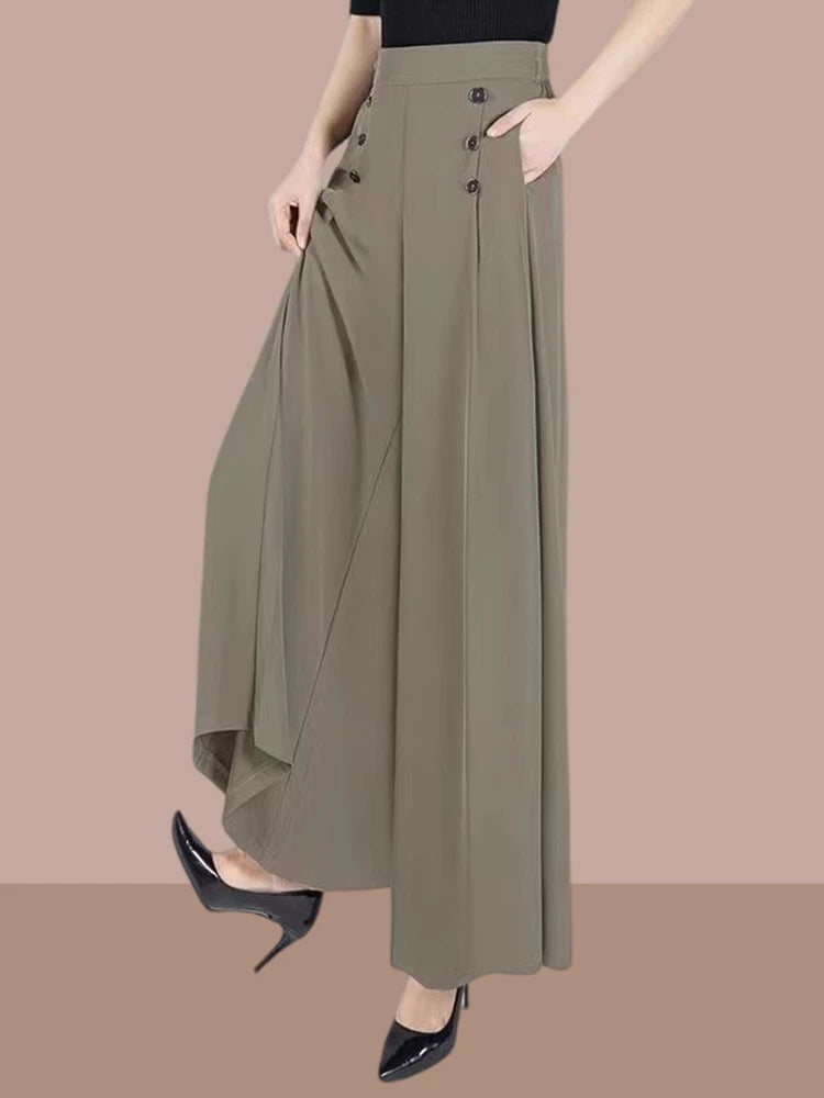 Ladies Ice Silk Wide Leg Pants Draped Thin Summer New Sle Casual High Waist Long Trousers for Middle-Aged Mothers