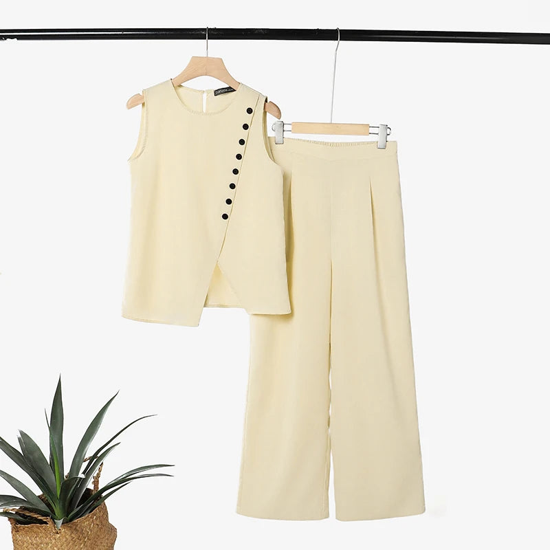 Fashion ZANZEA Summer Sleeveless Tanks Tops Trousers Suit Solid Color OL Work Tracksuit Outfit Matching Set 2PCS Women Pant Sets
