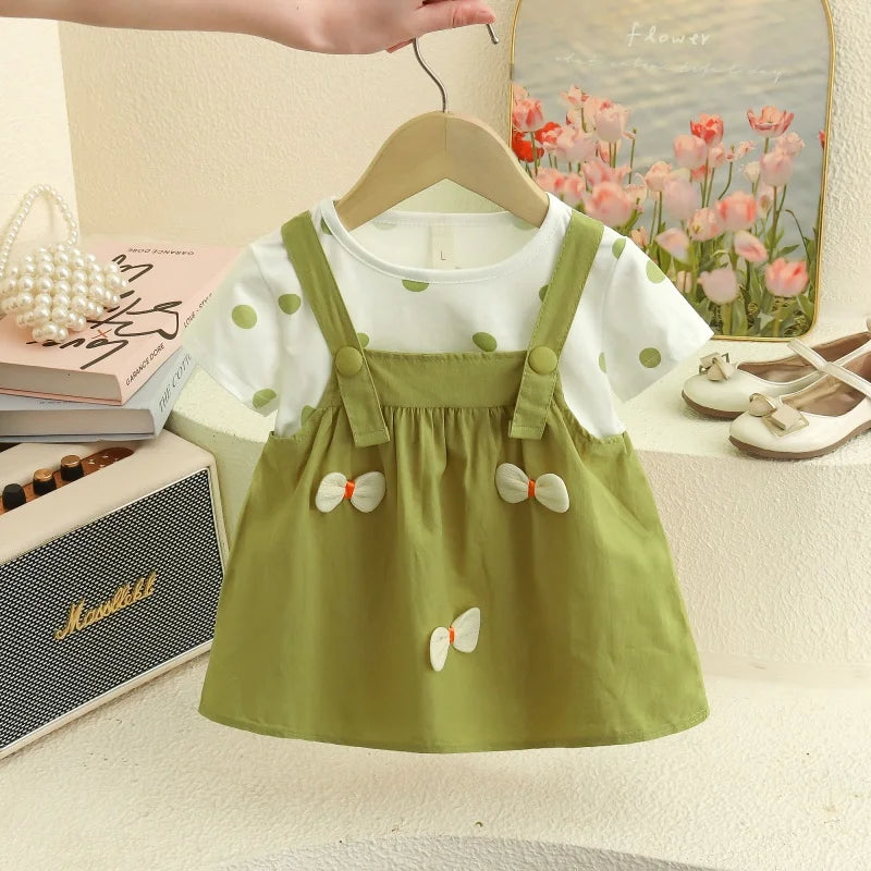 Baby Girl Clothes Summer Polka Dot Print Cute Three-Dimensional Bow Decoration Baby Dresses Sweet Birthday Party Baby Clothes