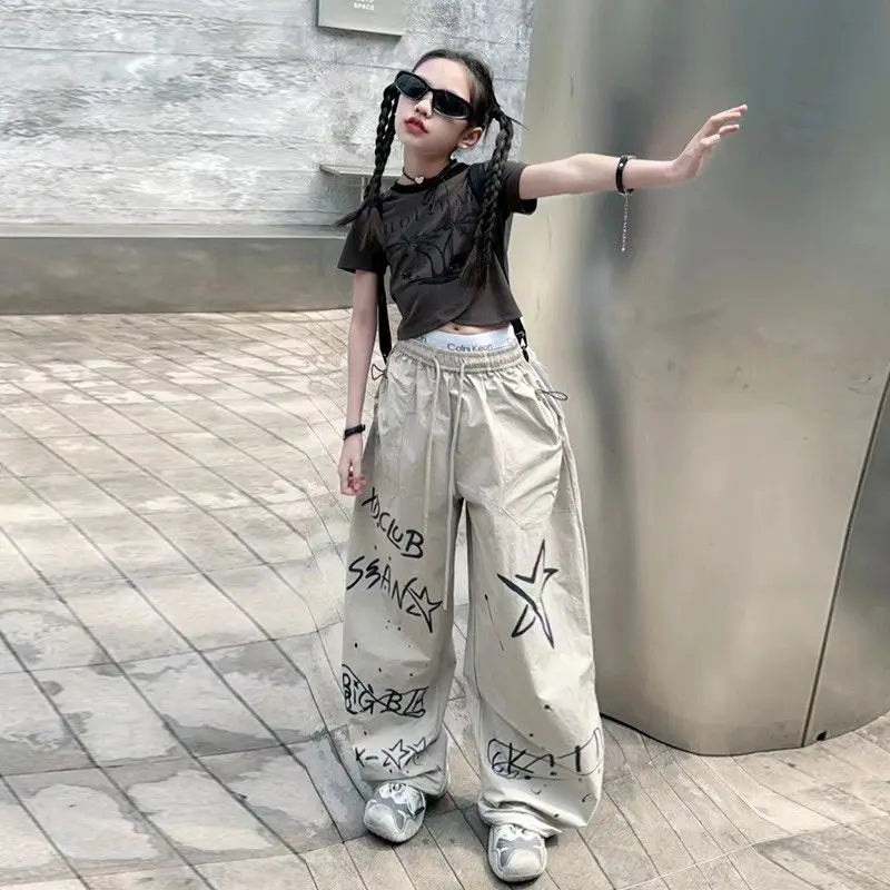 Girls' Summer Utility Pants 2026 Trendy Casual Long Pants Kids' Fashion Work Pants
