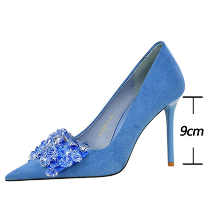BIGTREE Shoes 2026 Rhinestone Women Pumps Bowknot High Heels Luxury Gemstone Banquet Shoes Stilettos Heels 9 Cm Ladies Shoes