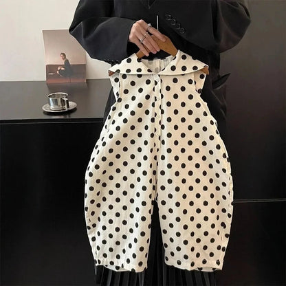 Summer New Casual Boys' and Girls' Clothes Polka Dot Vertical Stripe Printed Kids Jumpsuit Basic Simple Children's Clothing