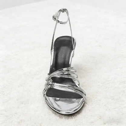 Silver Ankle Strap High Heel Sandals Women Sexy Open Toe Stiletto High Heels for Ladies Summer Elegant Party Dress Designer Shoe